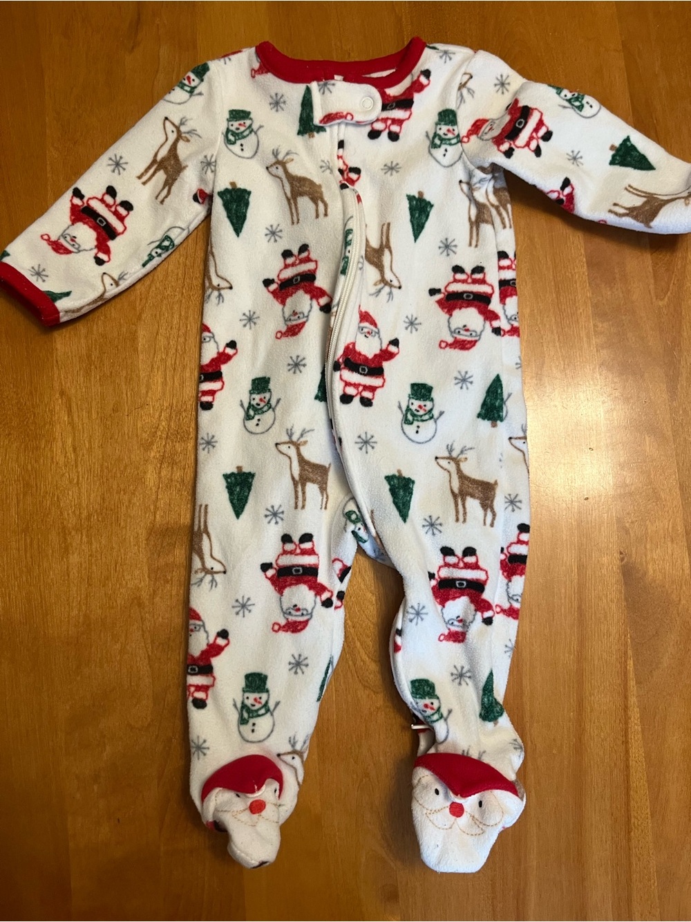 Carter's White Fleece Holiday Santa & Snowman Footed One-Piece